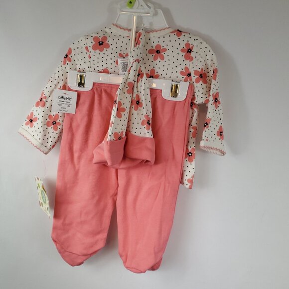 Little Me Baby Girl 3 Piece Set Lng Slv Floral Top Pink Pant Footed & Hat Sz 3M - Picture 10 of 11